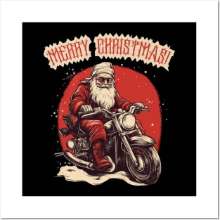 Santa Celebrate Christmas With Motorcycle Posters and Art